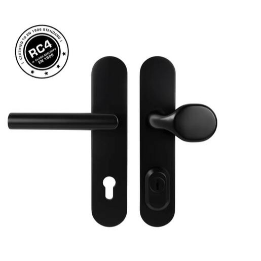 Bezpečnostní kování Naturel Securo černá matná s překrytím pro vstupní dveře SECUROBSMAKL90