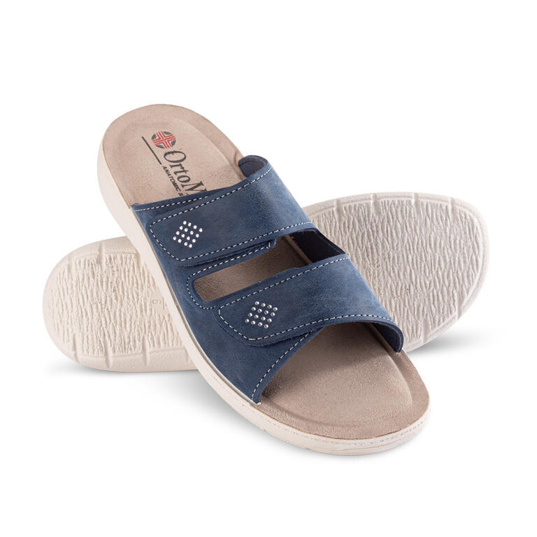 Dámské pantofle na klínku s kamínky modré vel. 38