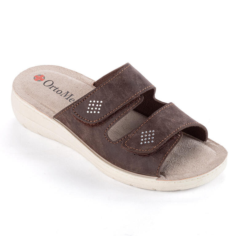 Dámské pantofle na klínku s kamínky hnědé vel. 39