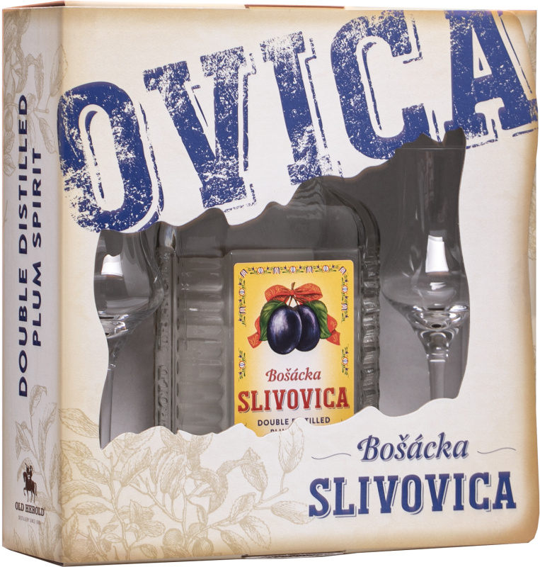Bošácka Slivovica Hranatá + 2 sklenice 52% 0,7l (darčekové balenie 2 poháre)