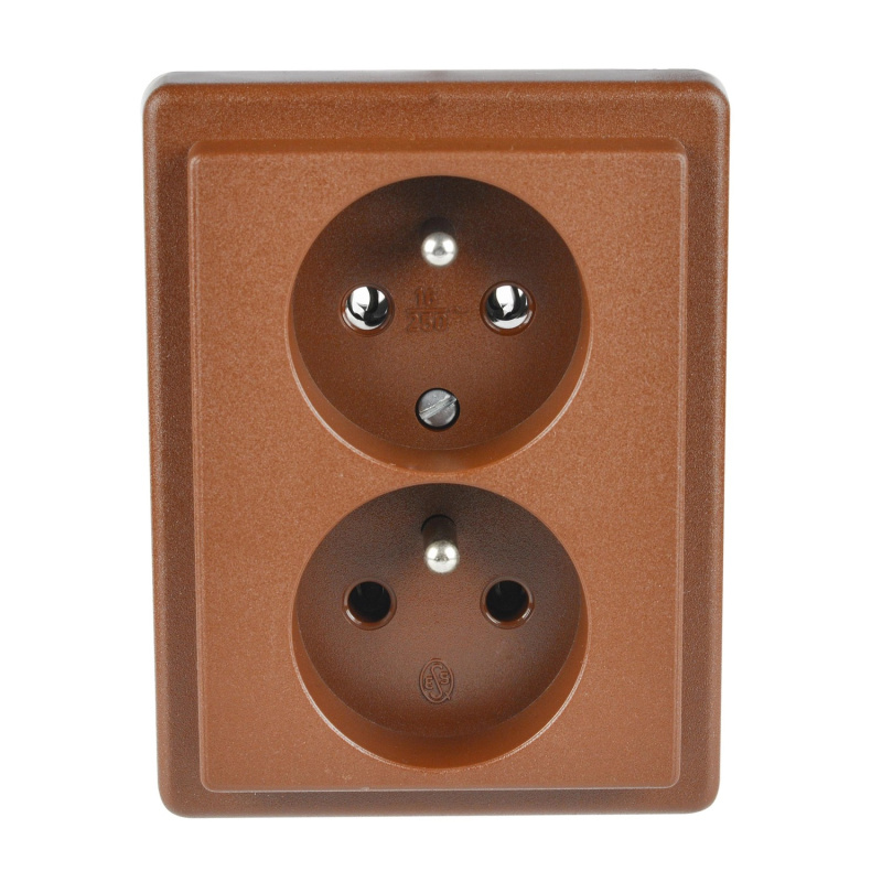 SEZ Dvojzásuvka polozapuštěná Standard Z 3121 HP skořicová 33 x 80 x 104 mm