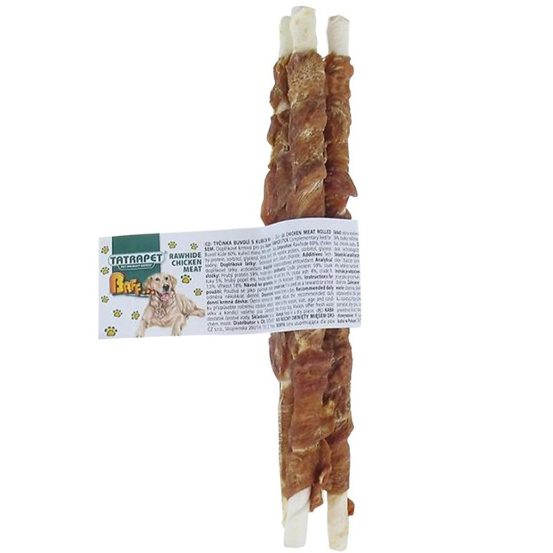 Tyčinka buvolí bílá obalená kuřecím masem  8-9mm/20cm, 3 ks Baff