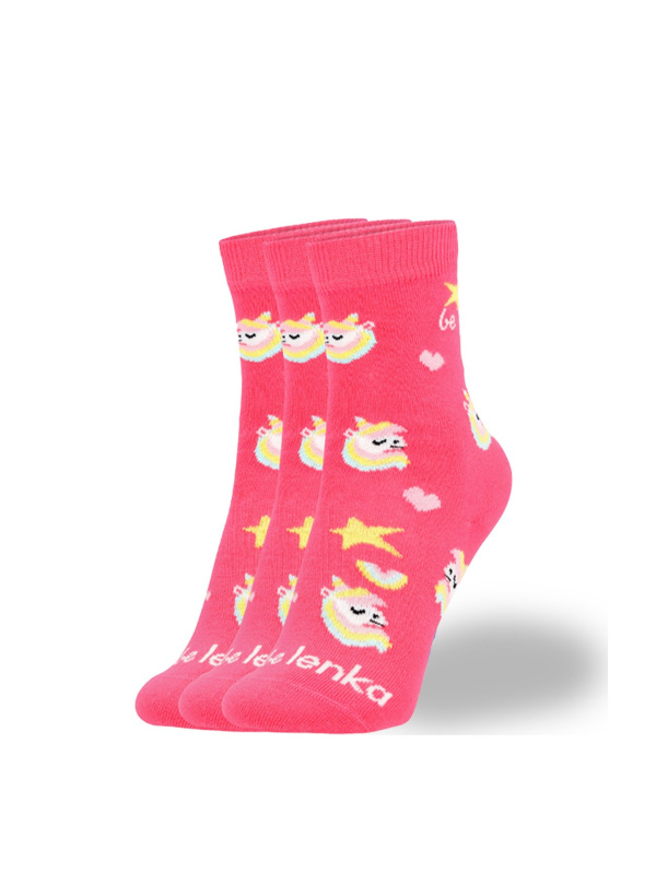 Dětské barefootové ponožky BE LENKA Crew jednorožec žvýkačkově růžová 3 pack Velikost: 31-34
