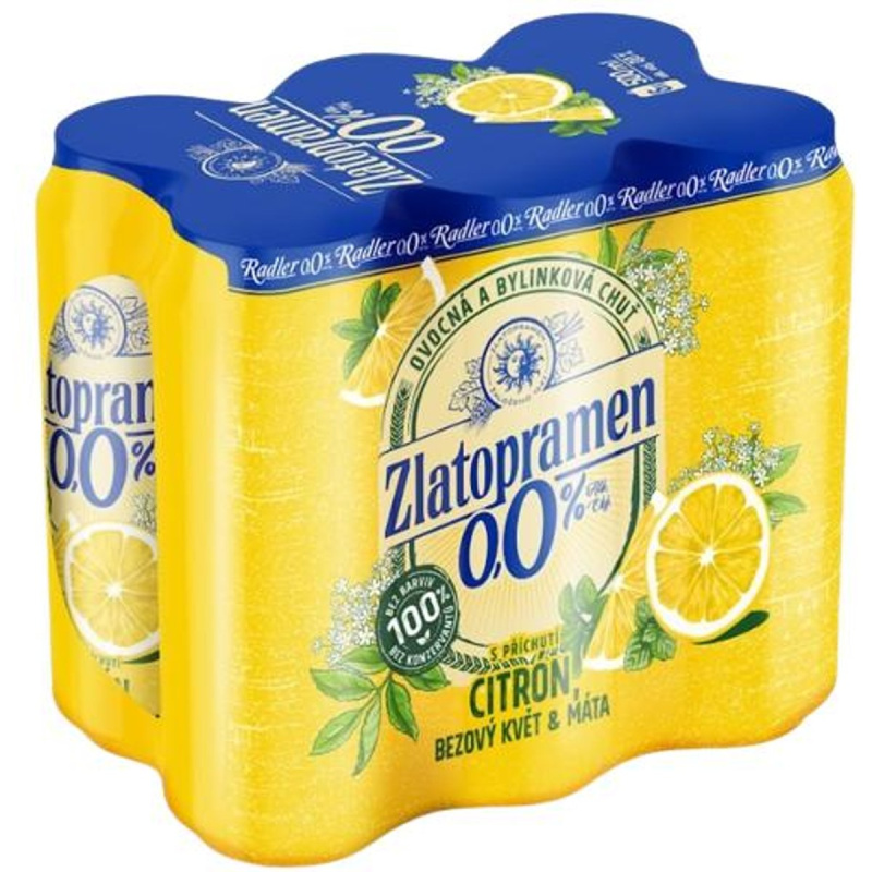 Zlatopramen Radler Citrón, bezový květ a máta 6×0,5 l plech