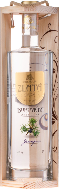 Imperátor Borovička Zlatá v dřevěném boxu 42% 0,7l