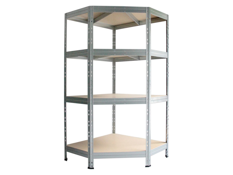 AR Shelving Vysokozátěžový rohový regál se 4 policemi Rivet, 180 x 90 x 90 x 45 cm