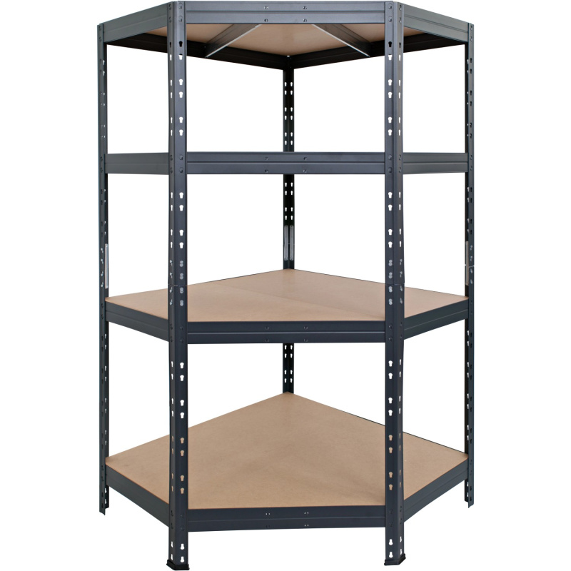 AR Shelving Rohový kovový regál RIVET antracit 4 police 250kg 180x90x45x65 cm
