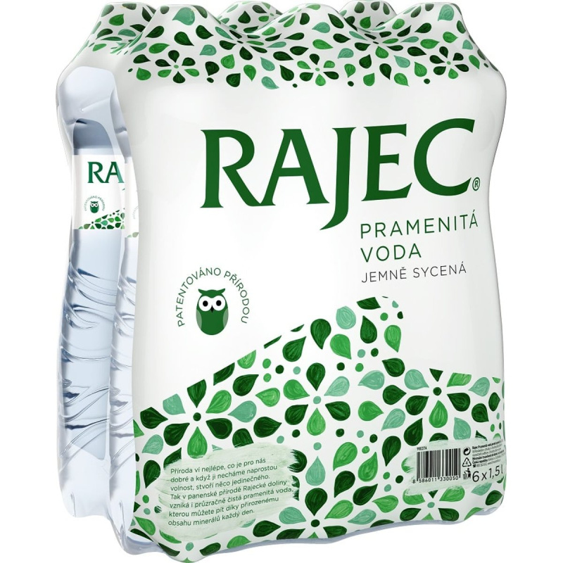 Pramenitá voda Rajec - jemně perlivá, 6 x 1,5 l