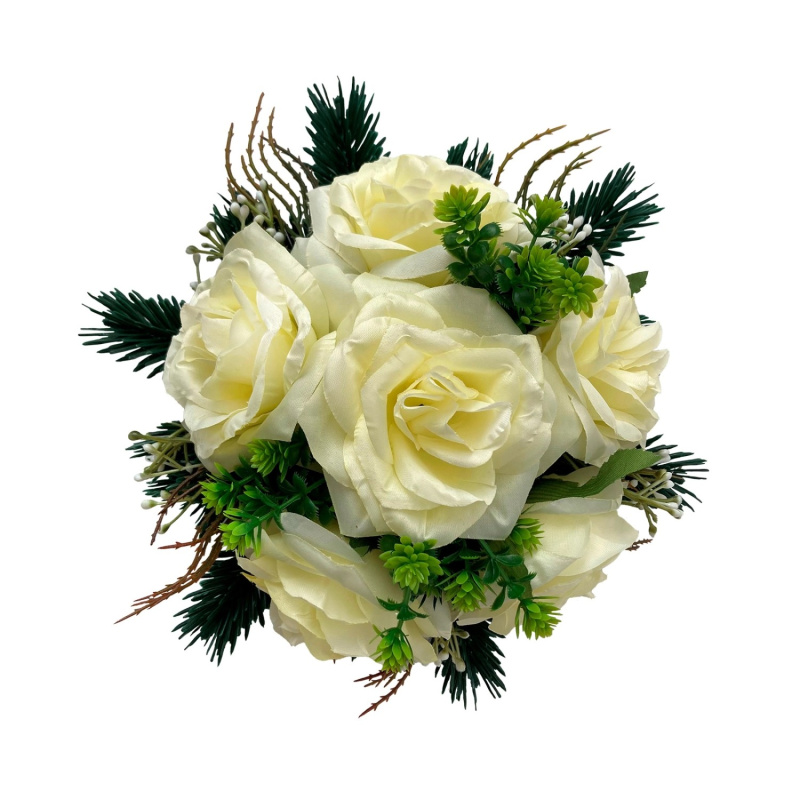 M.A.T. Podzimní dušičkové aranžmá z umělých květin bílé pr. 28 cm