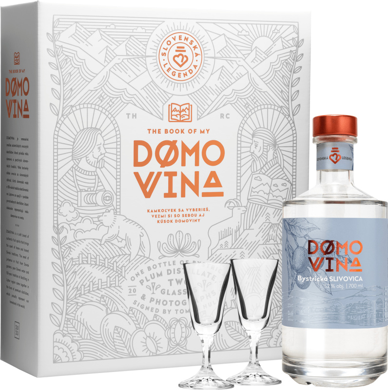 Domovina Bystrická Slivovice + 2 sklenice 52% 0,7l (darčekové balenie 2 poháre)