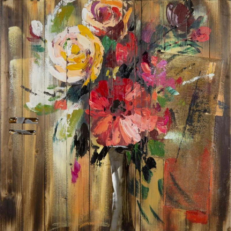 FALC Malovaný obraz olej na dřevě ZH56579W květy, 80 x 80 cm