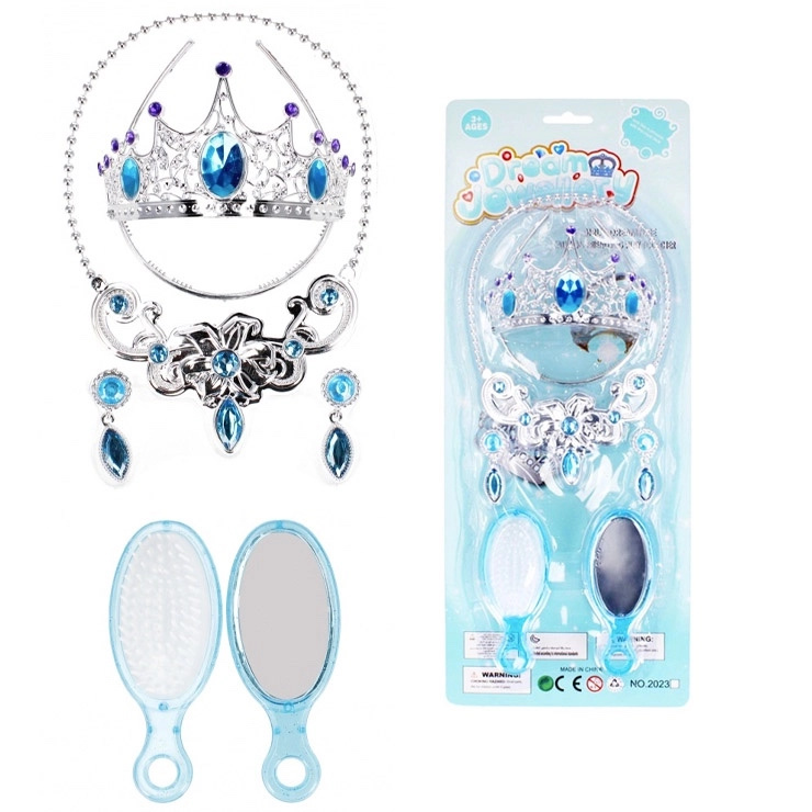 Sada doplňků pro ledovou princeznu – diadém, náhrdelník, náušnice a kartáč