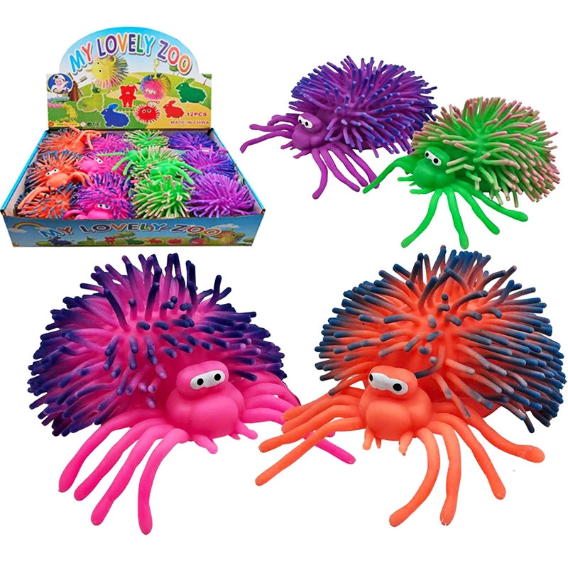 Barevný svítící mačkací pavouk – antistresová hračka 12 cm