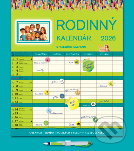 Nástenný Rodinný kalendár 2026 (poznámkový, slovenské menné kalendárium)