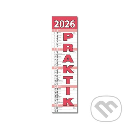 Nástenný kalendár Praktik 2026 (červený) (riadkový, kravata, slovenské menné kalendárium)