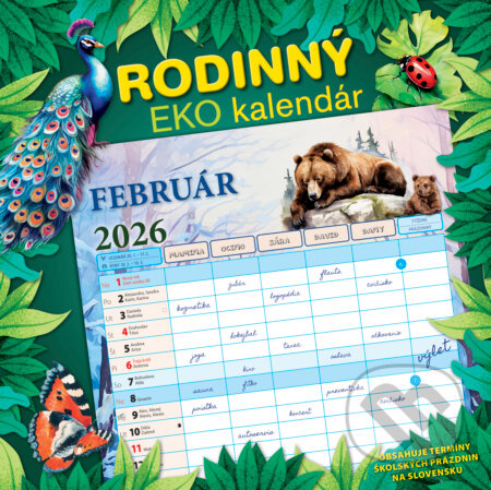 Nástenný Rodinný EKO kalendár 2026 (poznámkový kalendár, slovenské menné kalendárium)