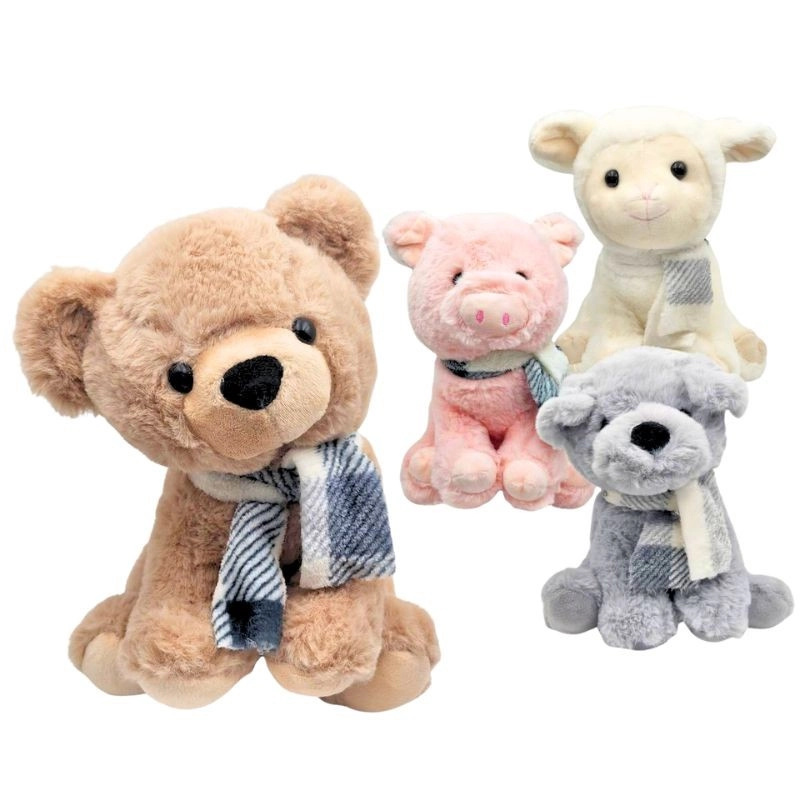 Plyšové zvířátko se šálou – medvídek, prasátko, ovečka nebo pejsek