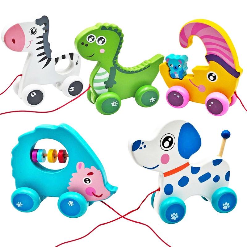 Dřevěné tahací zvířátko na kolečkách