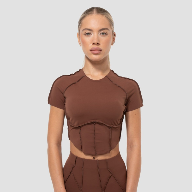 GymBeam Dámské tričko Cropped Cosmo Brown
