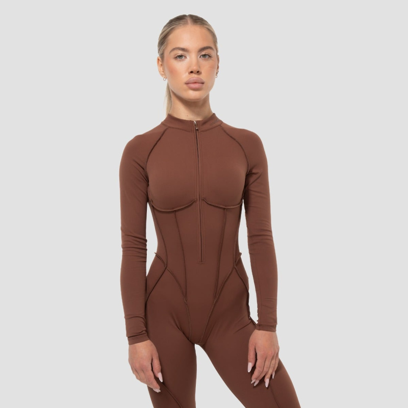 GymBeam Dámský overal Zip-Up Cosmo Brown
