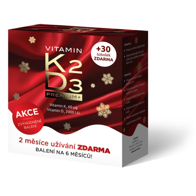 Biomin Vitamin K2 + D3 Premim vánoční balení 60+30 tobolek