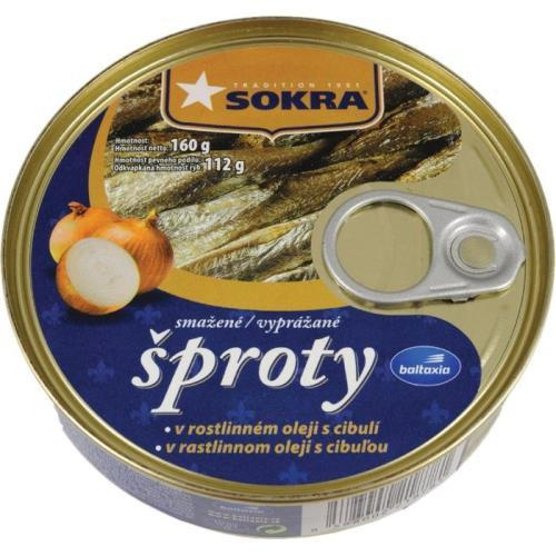 SOKRA rižské šproty smažené v rostliném oleji s cibulí 160g