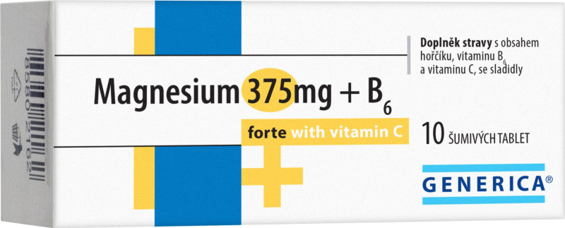 GENERICA Magnesium citrát 375 mg + B6 forte + vitamin C 10 šumivých tablet