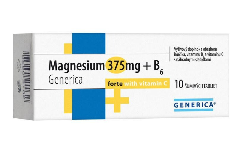 GENERICA Magnesium citrát 375 mg + B6 forte + vitamin C 10 šumivých tablet