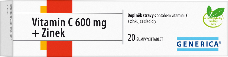 GENERICA Vitamin C 600 mg + zinek 20 šumivých tablet