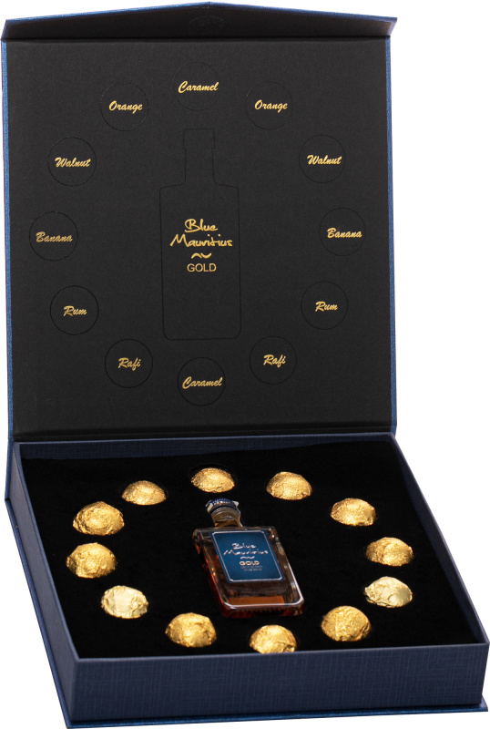 Blue Mauritius Gold + Pralinky 40% 0,05l (dárkové balení kazeta)