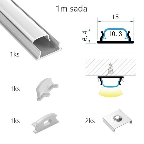 Sada hliníkového profilu s matným difuzorem KM24-S-MK-P 1M