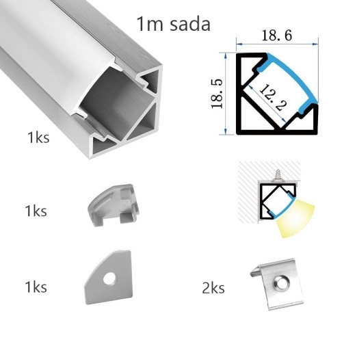 Sada hliníkového profilu s matným difuzorem KM58-S-MK-P 1m