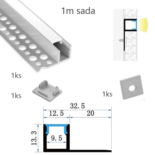 Sada hliníkového profilu s matným difuzorem KM65-S-MK-P 1m