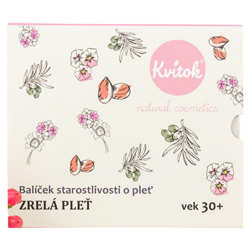 KVITOK Starostlivost o zralou pleť 30+ Čistící olej 30ml+Květinová voda 30ml+Denní krém 15ml+Noční krém 15ml Dárkové balení
