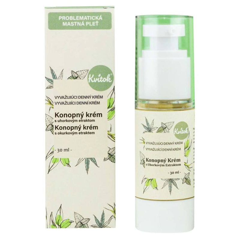 Kvitok Konopný krém s okurkovým extraktem denní krém pro mastnou pleť 30 ml