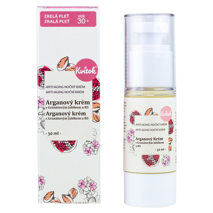 Kvitok Noční arganový krém pro zralou pleť 30+, 30 ml