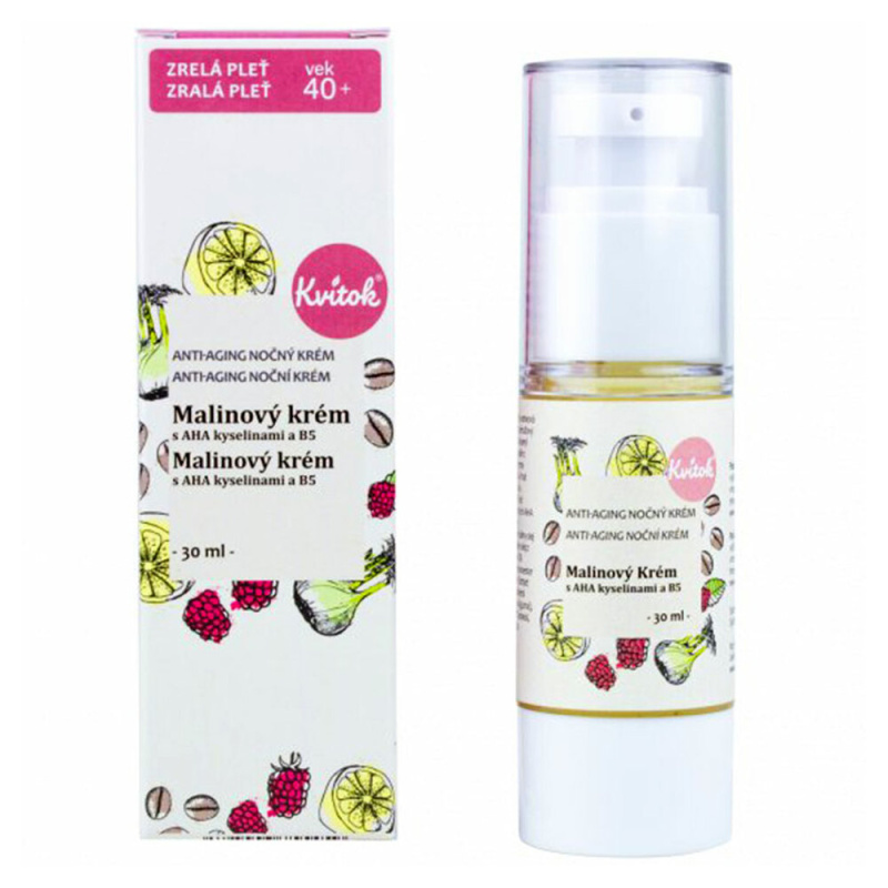 Kvitok Noční malinový krém pro zralou pleť 40+ - hydratuje a zpevňuje, 30 ml