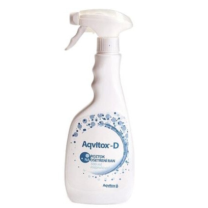 ELEKTROLYZOVANÝ ČISTÍCÍ ROZTOK AQVITOX - D NA RÁNY 500ML LÁHEV S ROZPRAŠOVAČEM, NA AKUTNÍ A CHRONICKÉ RÁNY,