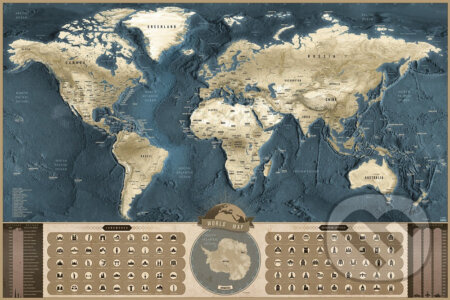 Stieracia mapa sveta Deluxe XL – coffee