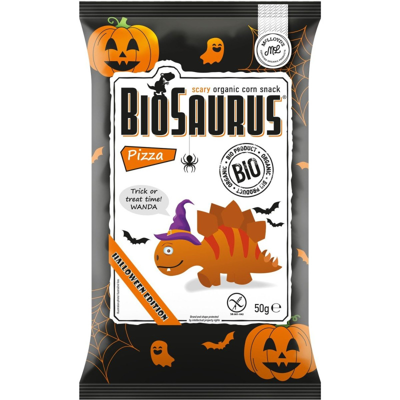 BioSaurus BIO Kukuřičný snack s příchutí pizza Halloween edition