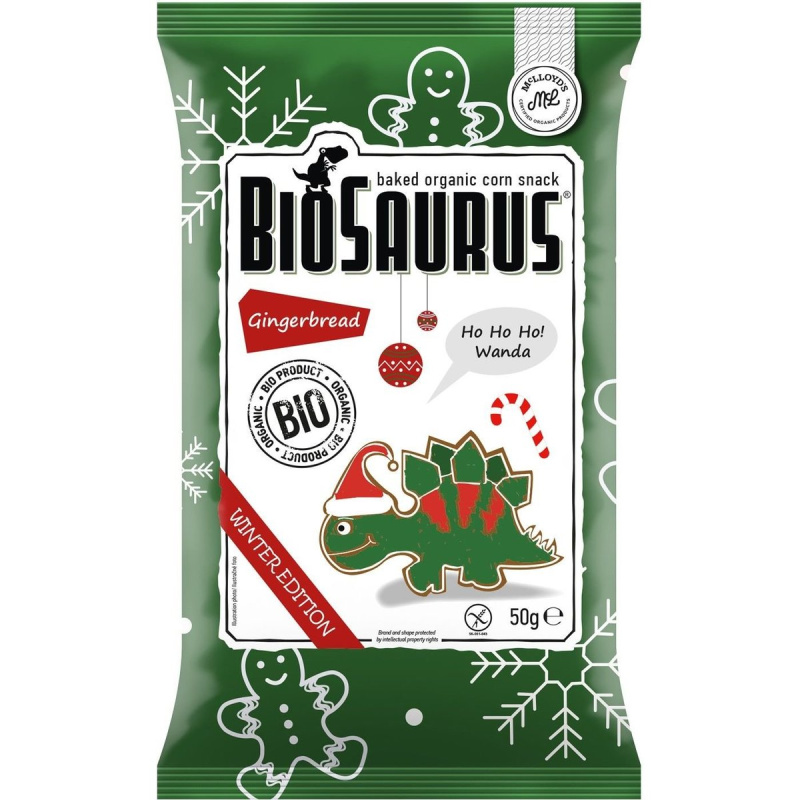 BioSaurus BIO Kukuřičný snack s perníkovým kořením Winter edition