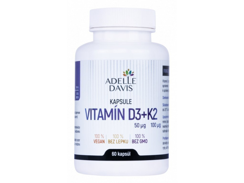 Adelle Davis Adelle Davis, Vitamín D3+K2, 60 kapslí