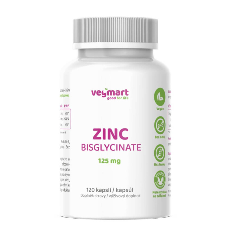 Vegmart ZINC BISGLYCINATE 200 mg 120 kapslí
