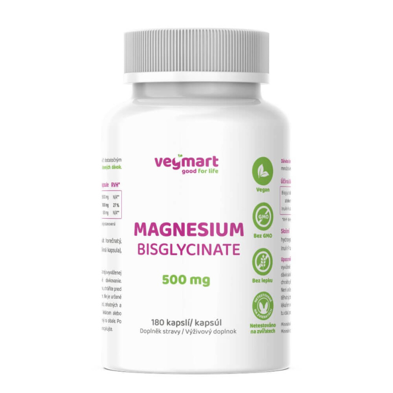 Vegmart MAGNESIUM BISGLYCINATE 500 mg 180 kapslí