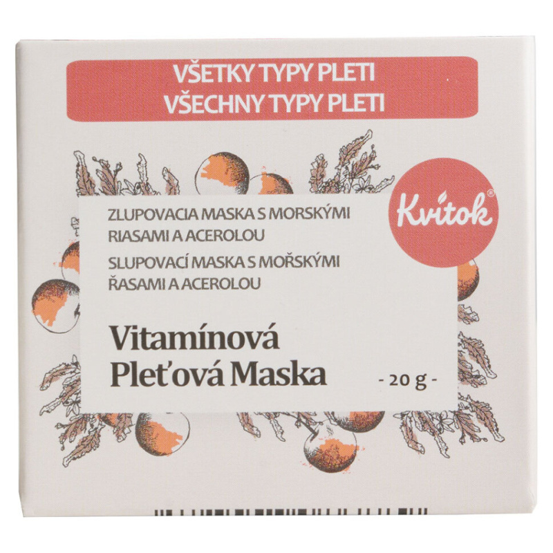 Kvitok Slupovací pleťová maska s mořskými řasami a acerolou - vitamínová - pro unavenou a mdlou pleť, 20 g