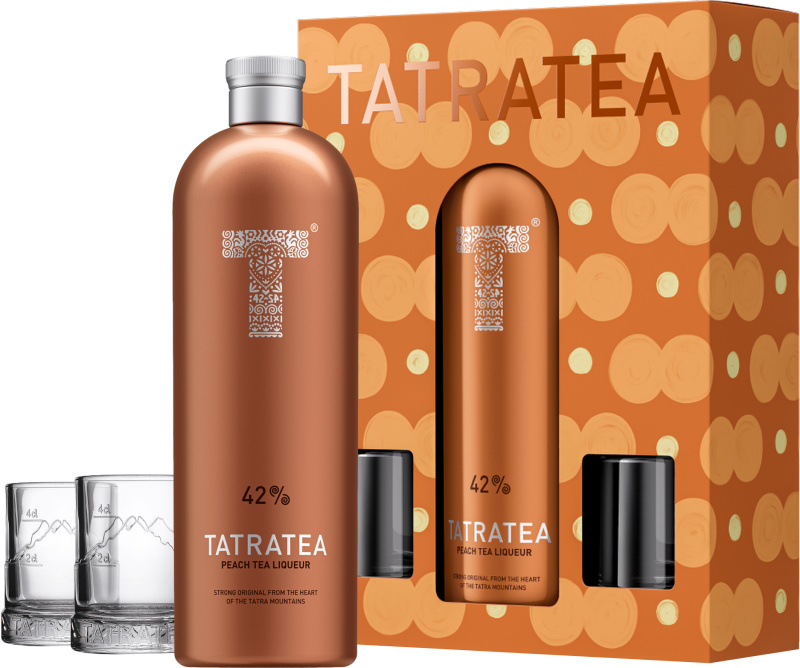 Tatratea Peach&White + 2 sklenice 42% 0,7l (darčekové balenie 2 poháre)