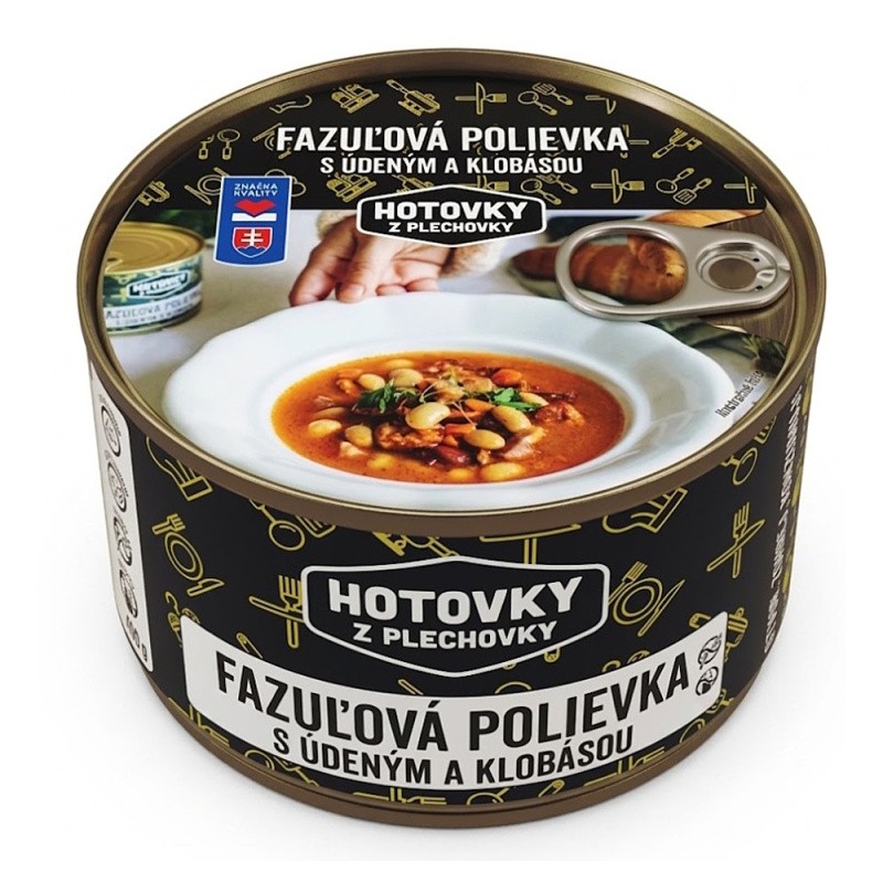 HOTOVKY Z PLECHOVKY Fazolová polévka s uzeným a klobásou Varianta: 1200 ml