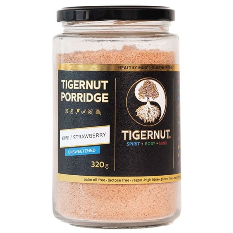 Tigernut Kaše z tygřích ořechů se sušeným kiwi a lyofilizovanými jahodami