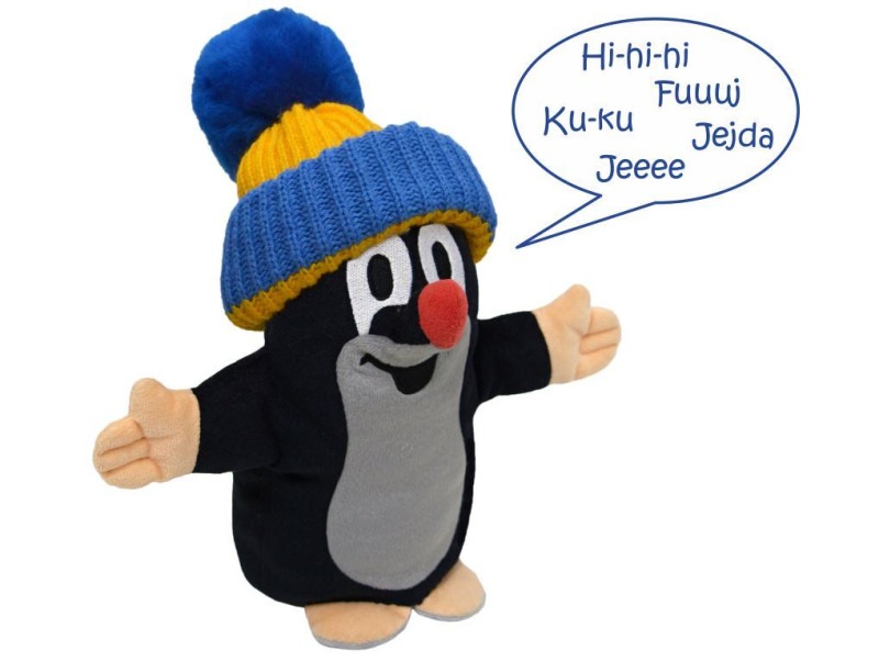 Moravská ústředna Krtek mluvící maňásek, modrožlutý kulich