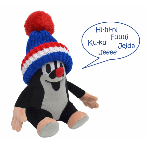 Moravská ústředna Krtek 20cm mluvící, modrý-trikolora kulich